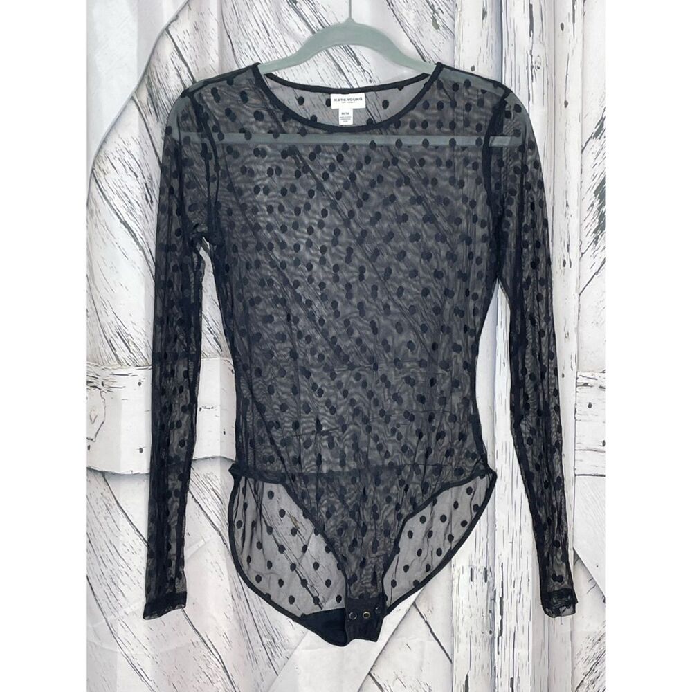 Kate Young for Target Black Mesh Sheer Bodysuit Dots M